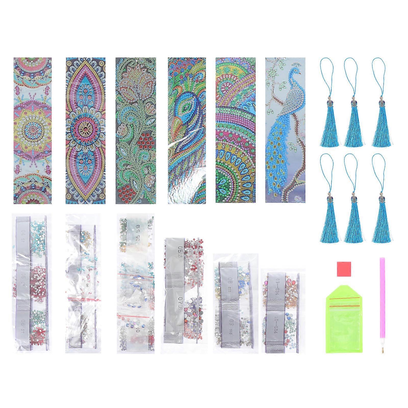 6 Sets DIY Diamond Art Bookmarks with Tassels – Vibrant Shaped Craft Bookmarks for Creative Book Lovers and Special Occasions
