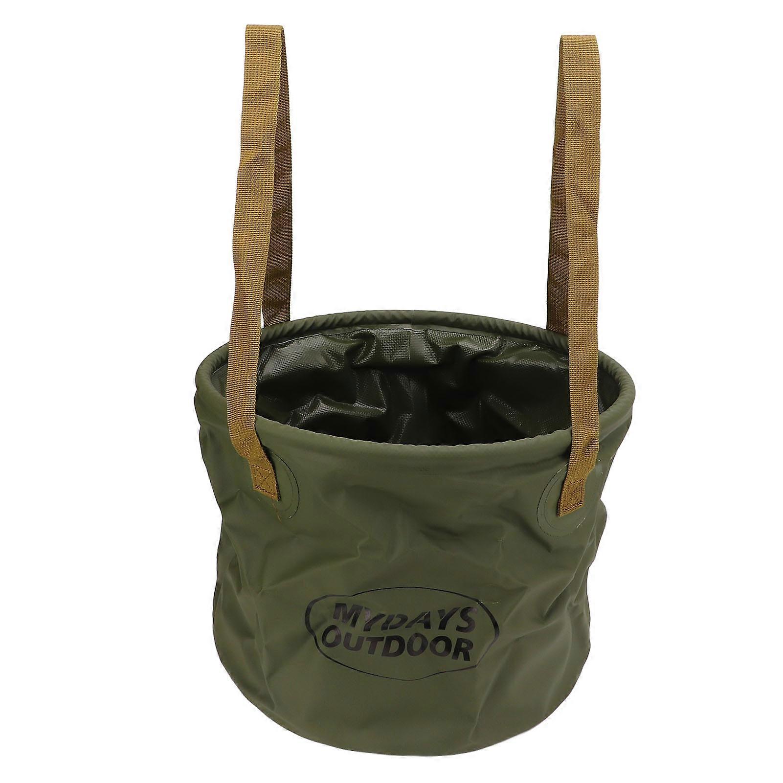 Foldable Bucket Wear-resistant Space-saving Portable Outdoor Camping Travel Bucket 15L Green