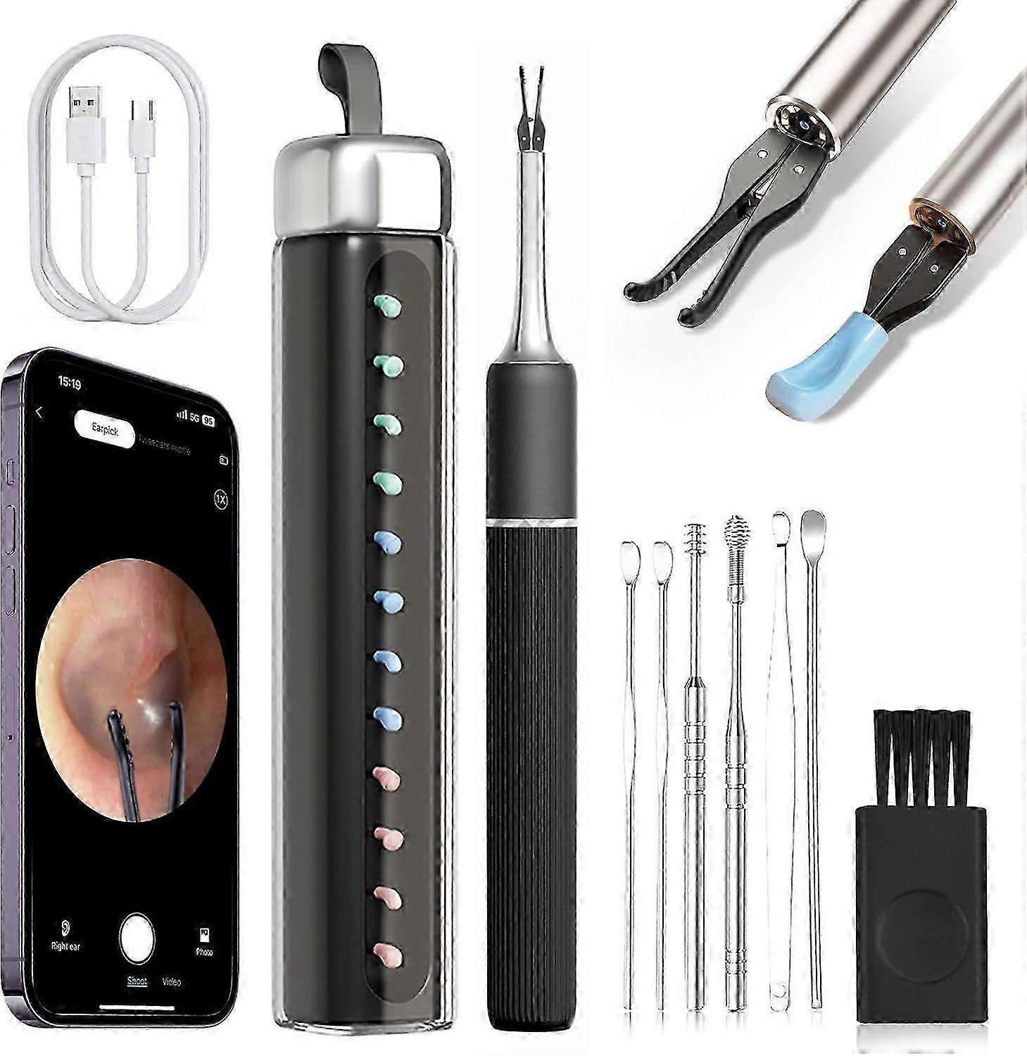 Ear Wax Removal Tool S5 with 10 MP Camera Otoscope, Omnidirectional Tweezer,