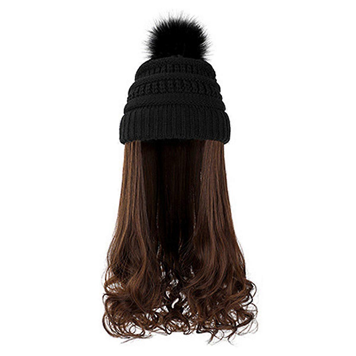 Chapéu de malha com cabelo para mulheres gorros de inverno 1 conjunto