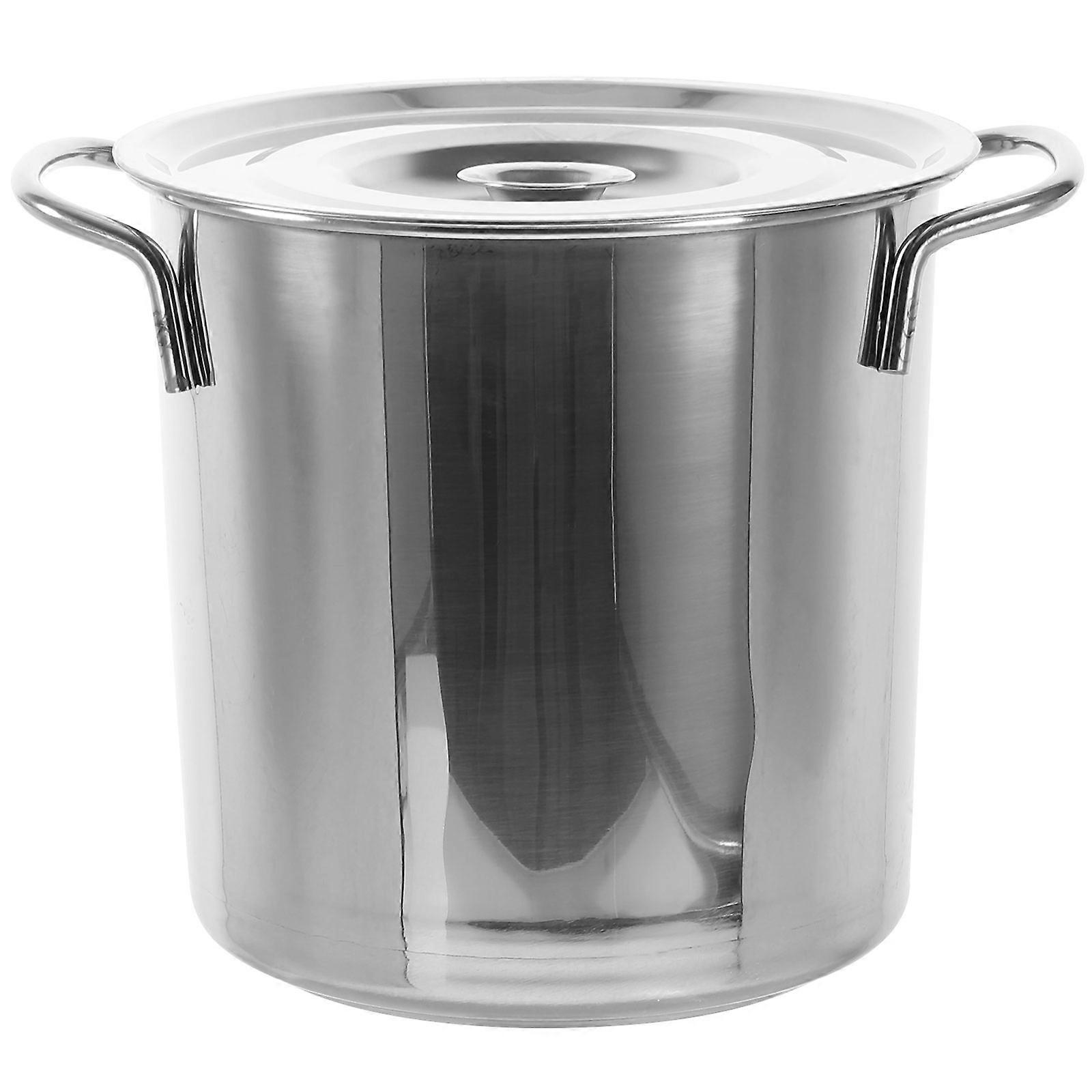 1Pc Stainless Steel Stockpot with Large Capacity Brine Bucket and Lid Silver