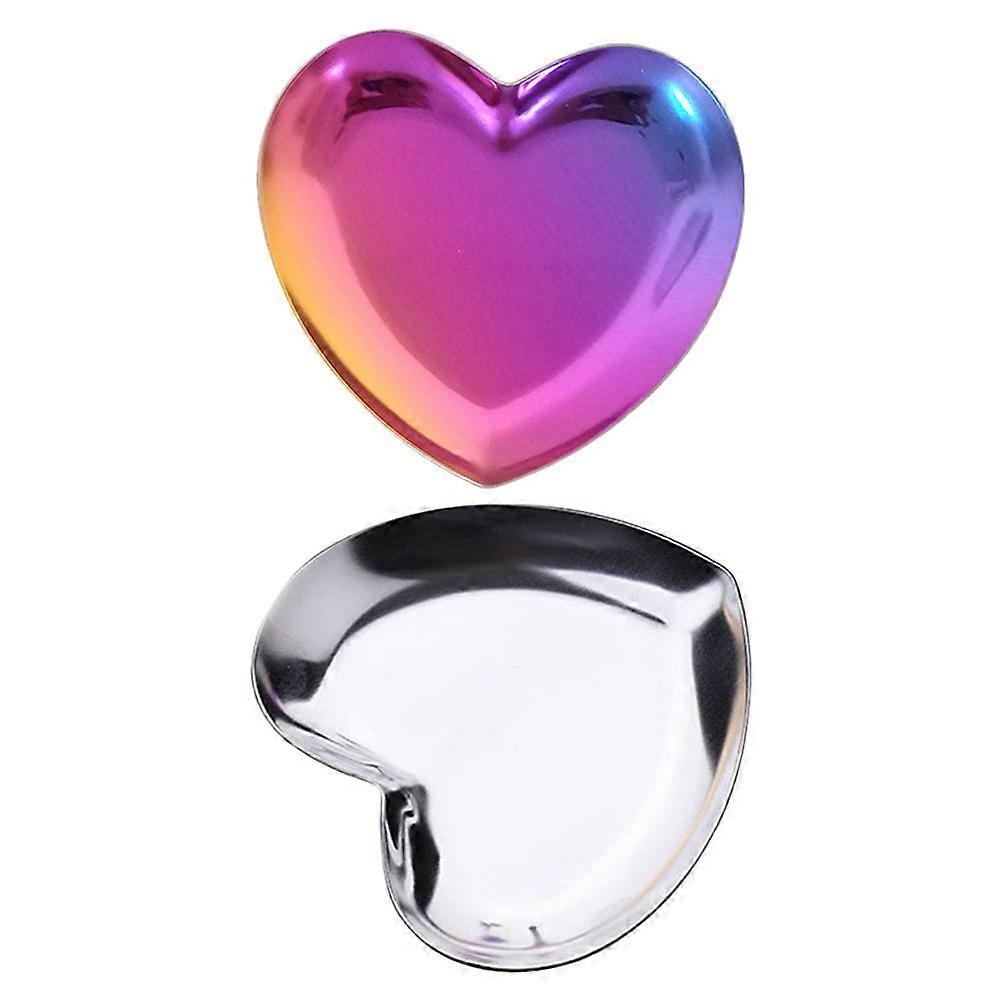 Heart-Shaped Jewelry Storage Plate Home Use Jewelry Organizer Compact Size Silver Color 2Pcs