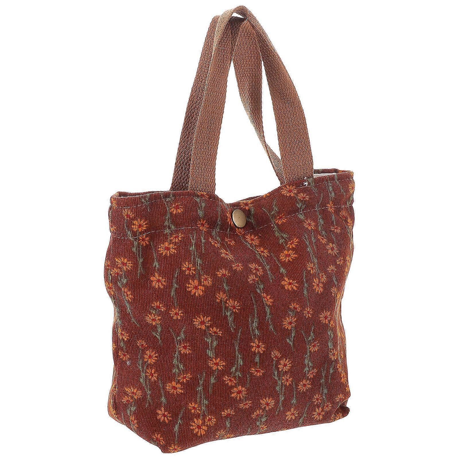 Reusable Tote Bag Secured Buckles Light Brown Rectangular Corduroy For 1Pack