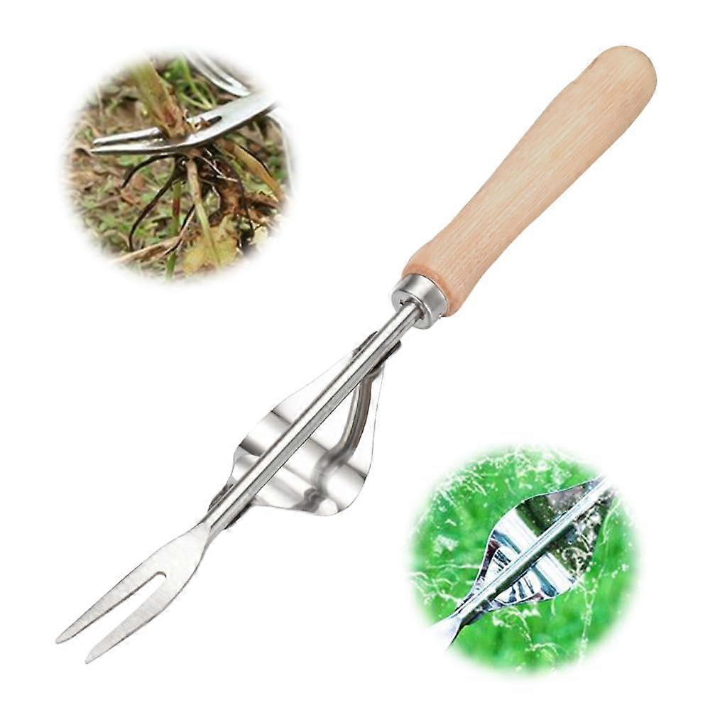 Hand Weeder for the Garden, Stainless Steel, Root Weeder with Wooden Handle, Manual Weeder for Digging, Weeding, Loosening (1 Piece) 1pcs