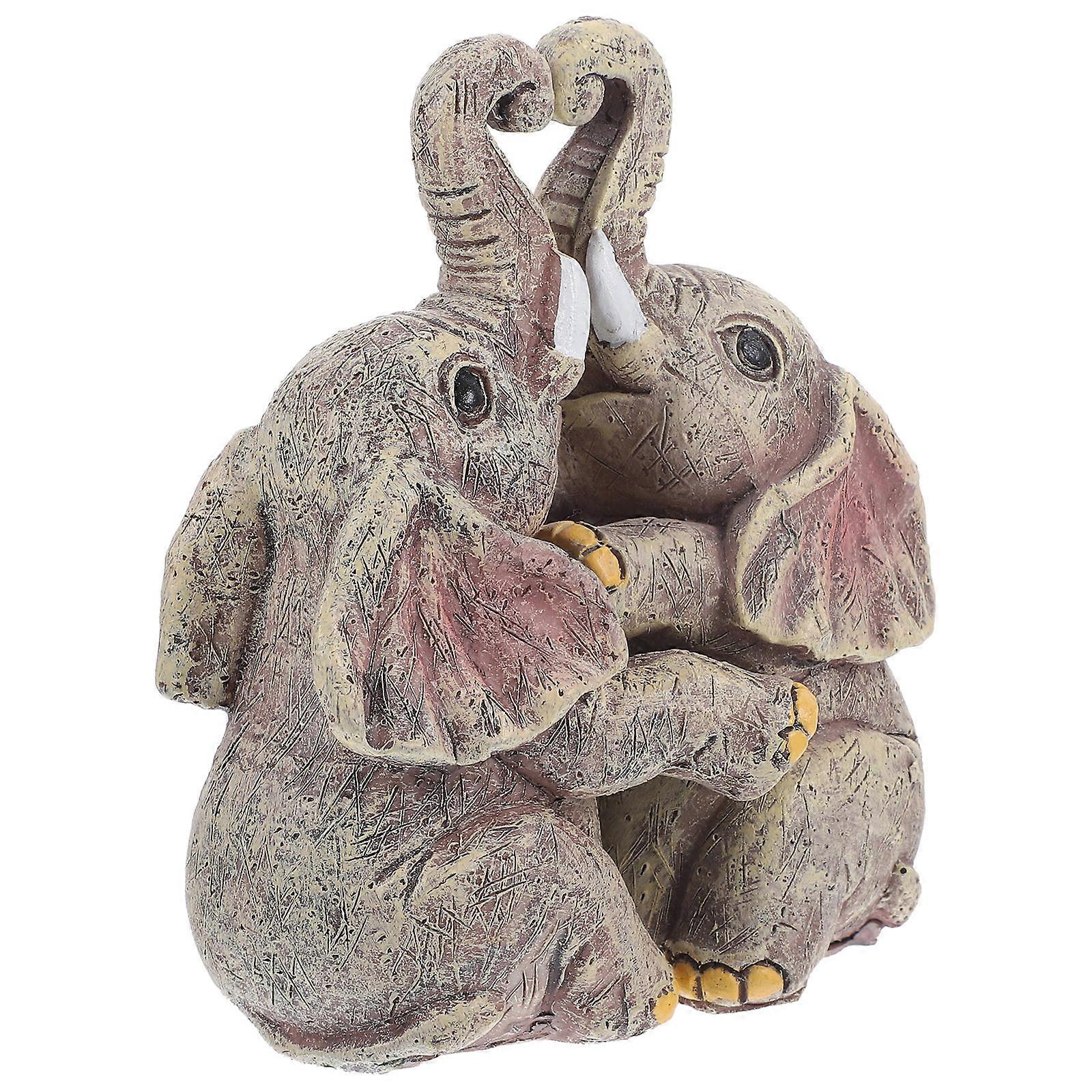 Lover Elephant Statue 2Pcs Multi Resin Tabletop Decoration Featuring Stable Design