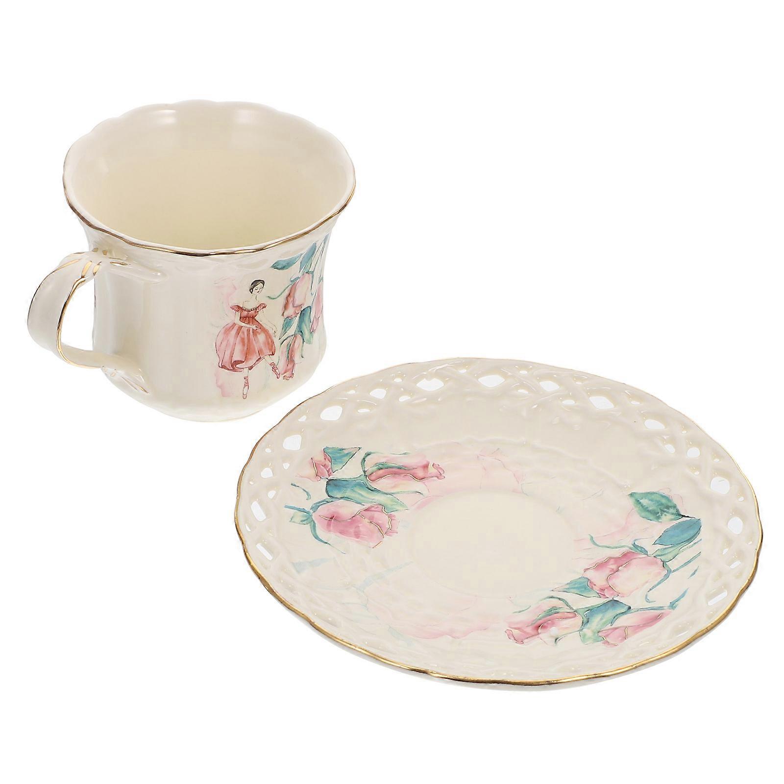 Coffee Cup Saucer Set Ceramic Cup Holding Beverages For Family 1 Set