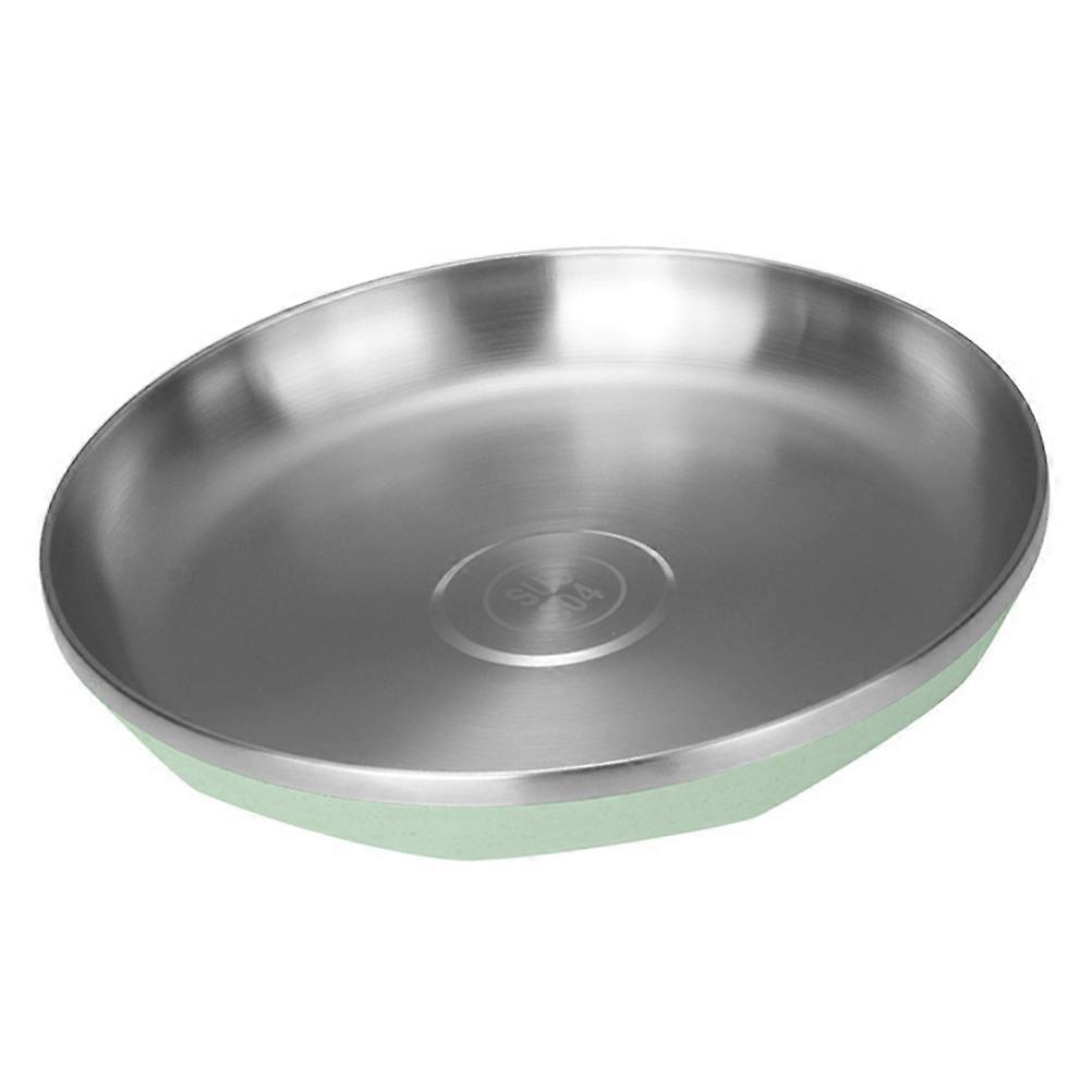 Dinner Plates Stainless Steel Round Serving Plate For Home Use Green 20cm Easy to Clean 1Set