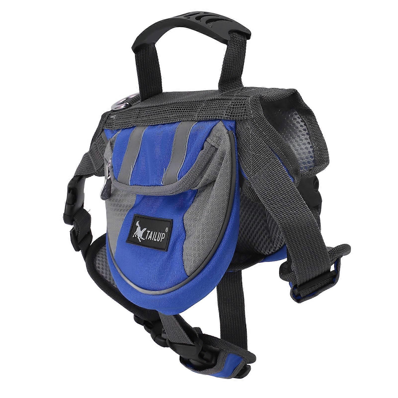Dog Backpack Saddle Bag with Reflective Stripe Large Capacity Multifunction Dog Harness Saddlebag for Camping Travel Hiking Blue