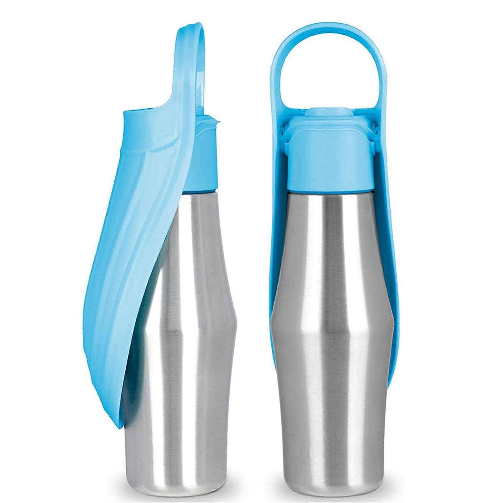Pet Water Bottle with 2-in-1 Design, Stainless Steel Outdoor Pet Water Dispenser, Food-Grade Material, Light Blue