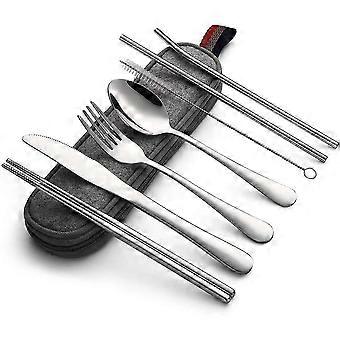 Portable Utensils, Travel Camping Cutlery Set, 8-Piece including Knife Fork Spoon Chopsticks Cleanin