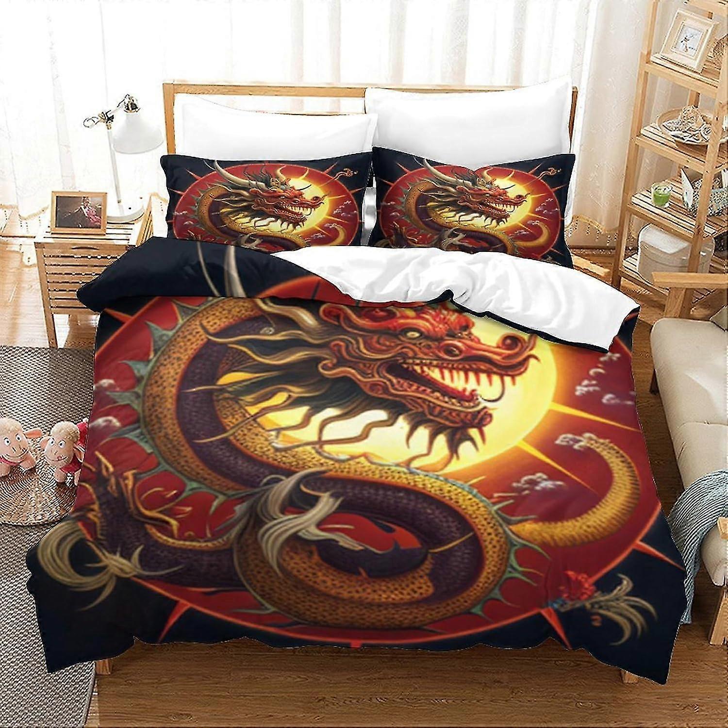 Lightweight Soft Chinese Dragon Duvet Cover Set for Kids and Teens with Pillowcase - 3D Printing Design