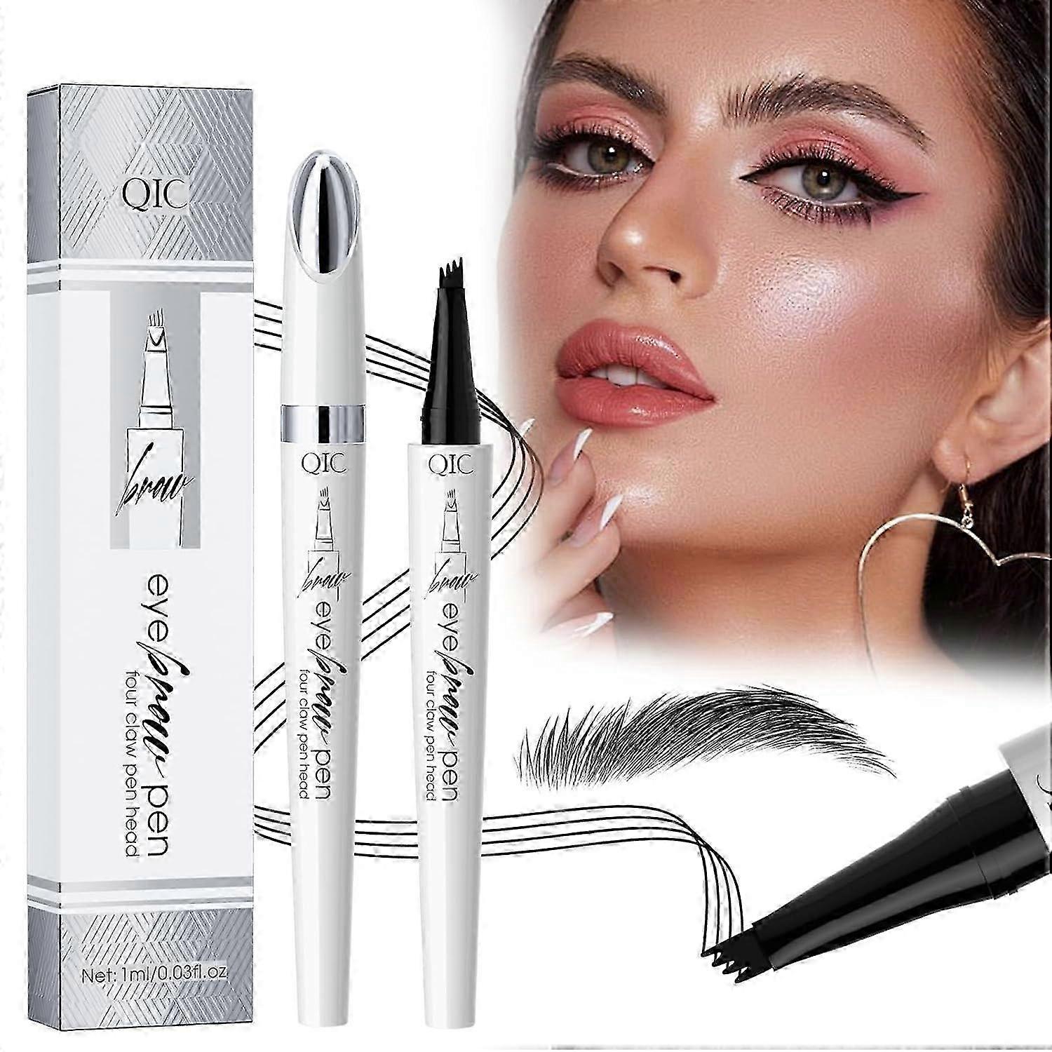 Waterproof Eyebrow Pencil, 3D Micro Eyebrow Pencil with 4 Fork Tip Applicator, Waterproof Eyebrow Pencil for Natural Eyebrow