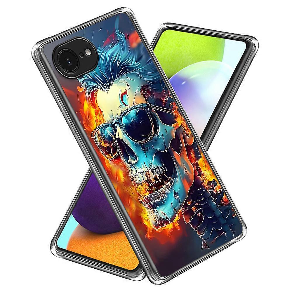 غطاء الحالات لهاتف iPhone 16e جراب IMD نمط الطباعة TPU غطاء هاتف مقاوم للصدمات - جمجمة اللهب