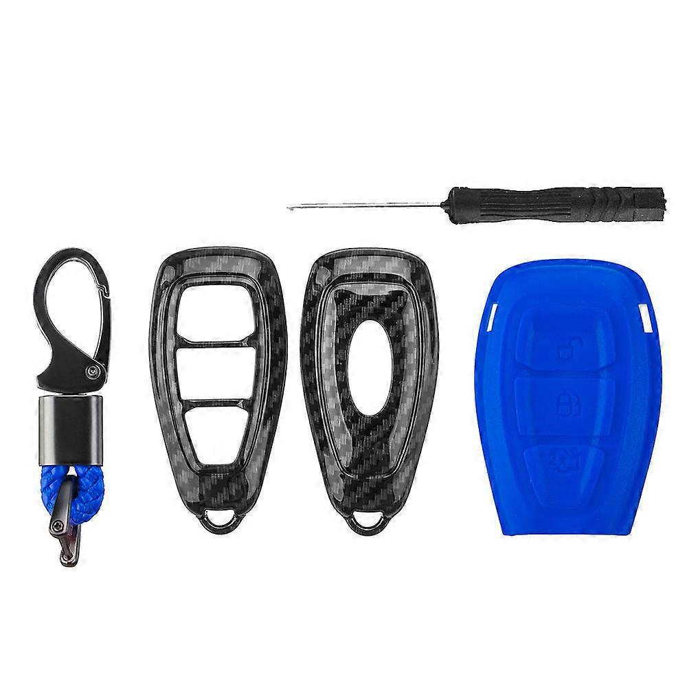 With key chain B type suitable for Ford Focus Fiesta Kuga C-max and other models universal 3-button key shell key bag carbon fiber black