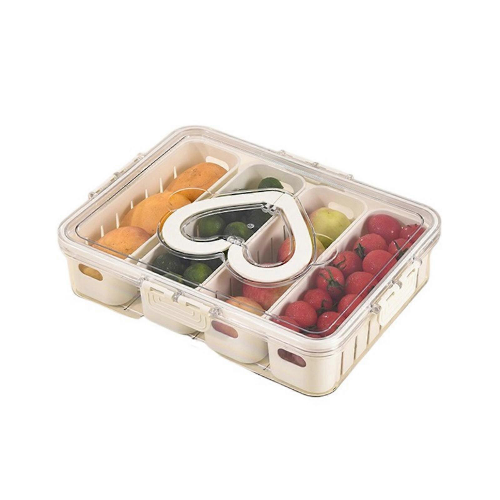 Stackable Clear Kitchen Storage Box with Lid 4/8 Sections Durable Fridge Organiser for Fruits Vegetables