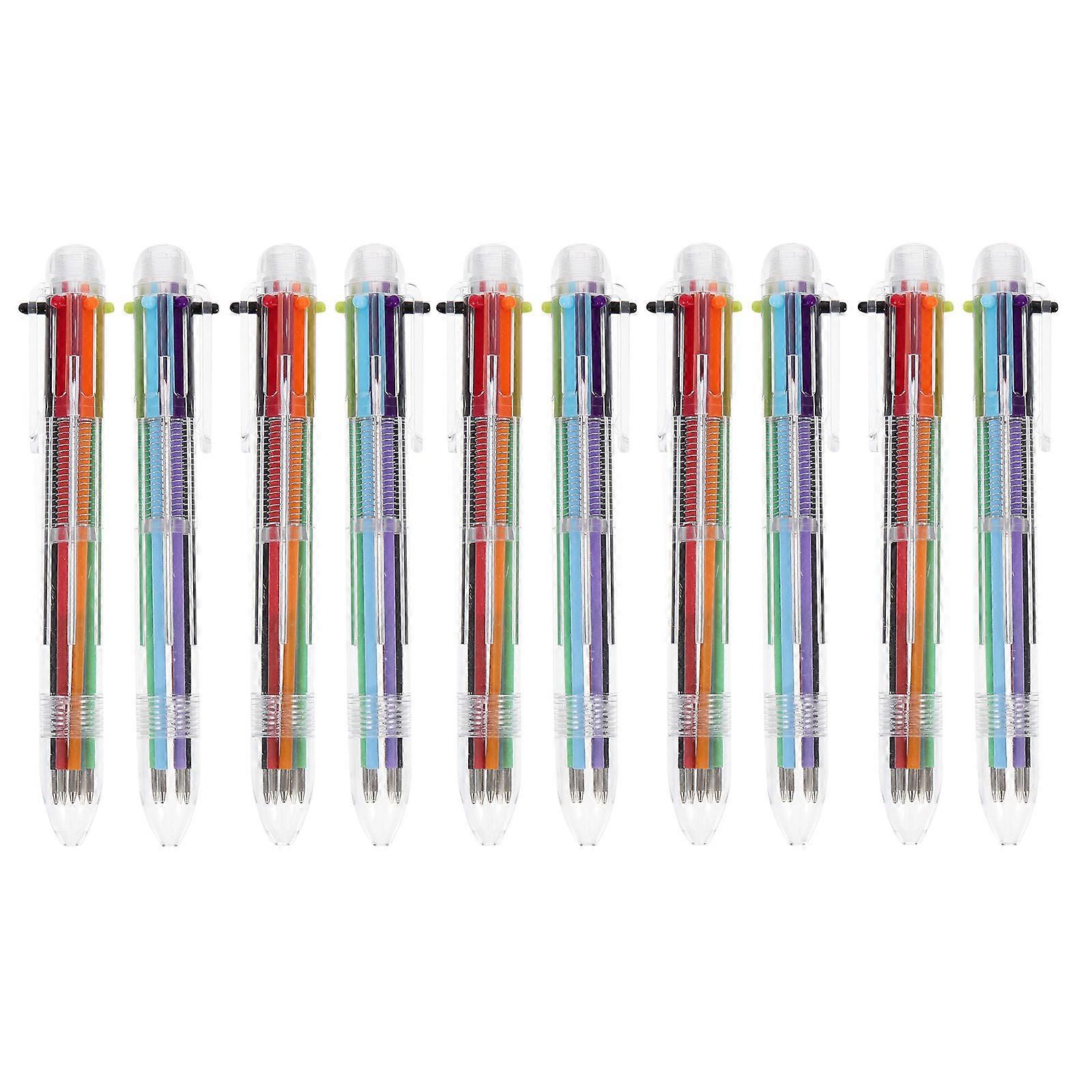 Multicolor Ballpoint Pens Transparent Design Writing Tools For Students Assorted Color 14X1.5X1.5CM 10Pcs