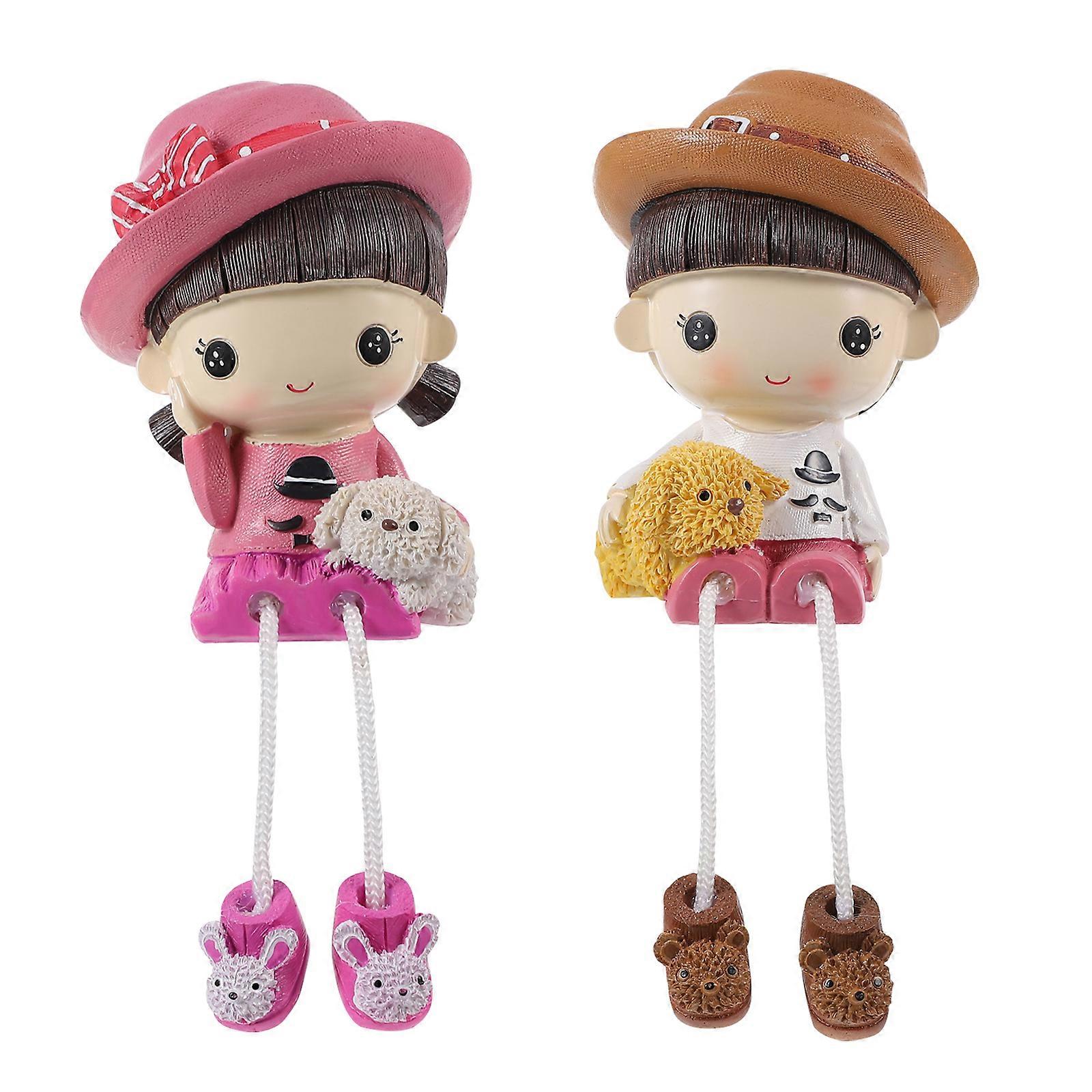 Lovely Resin Crafts Cartoon Shape Old Process Painting Decorations For Living Room Assorted Color 20 00X8 50X8 00CM 2Pcs