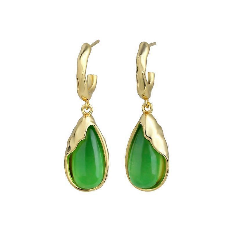 Jade Drop Earrings 925 Silver Dangle Chinese Style Jewelry