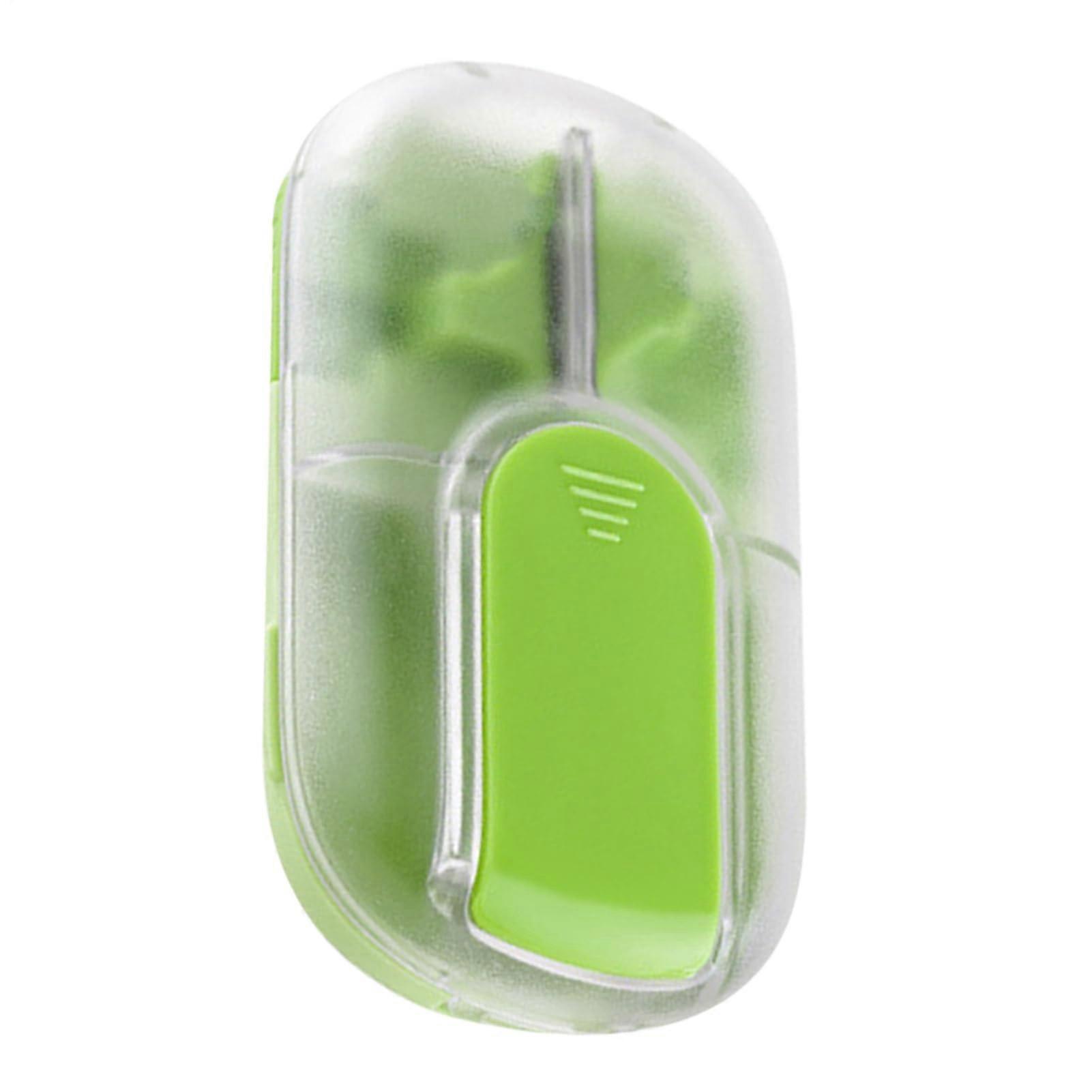 Pill Splitter Portable Compact Cutter With Magnetic Locking Container And Pill Holder For On-The-Go Green