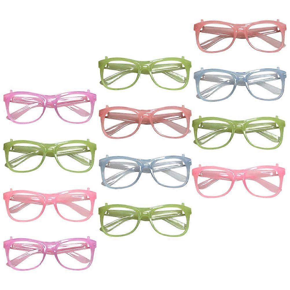 12Pcs Glow in Dark Eyeglasses Frame Party Glowing Glasses Props Eyewear Frame Toys (Mixed Color)