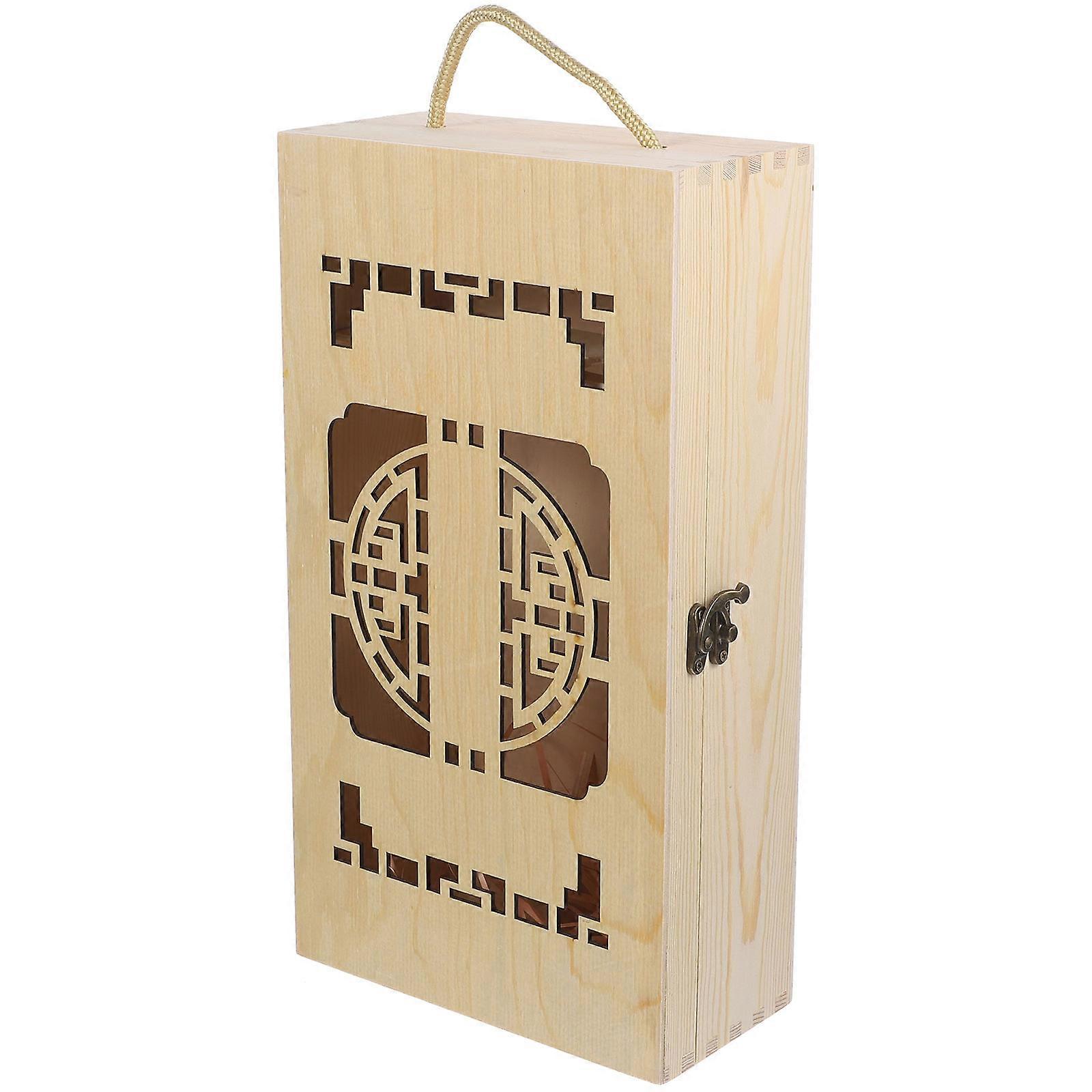 Wooden Wine Storage Box for Bottles with Handle Gift Box Light Yellow Handheld Fits Standard Size
