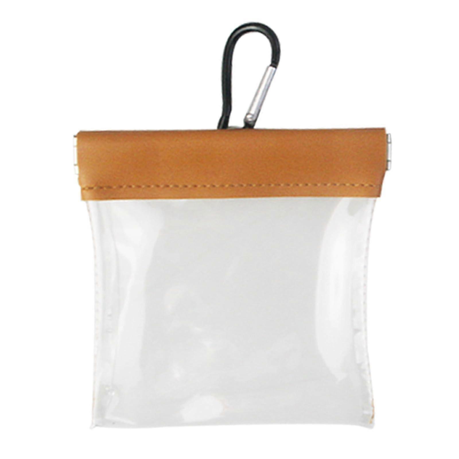 Transparent storage bag for golf tees, with clip, portable, hip bag, lightweight, for golf tees, brown