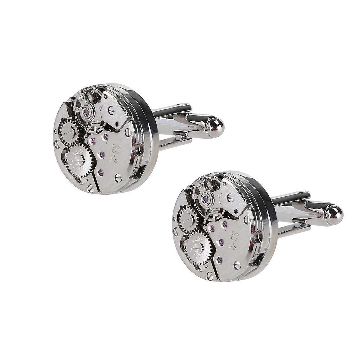 Vintage Cufflinks Men Bronze Plated Silver Clockwork Style Sleeve Buttons for Anniversary 1 Pair