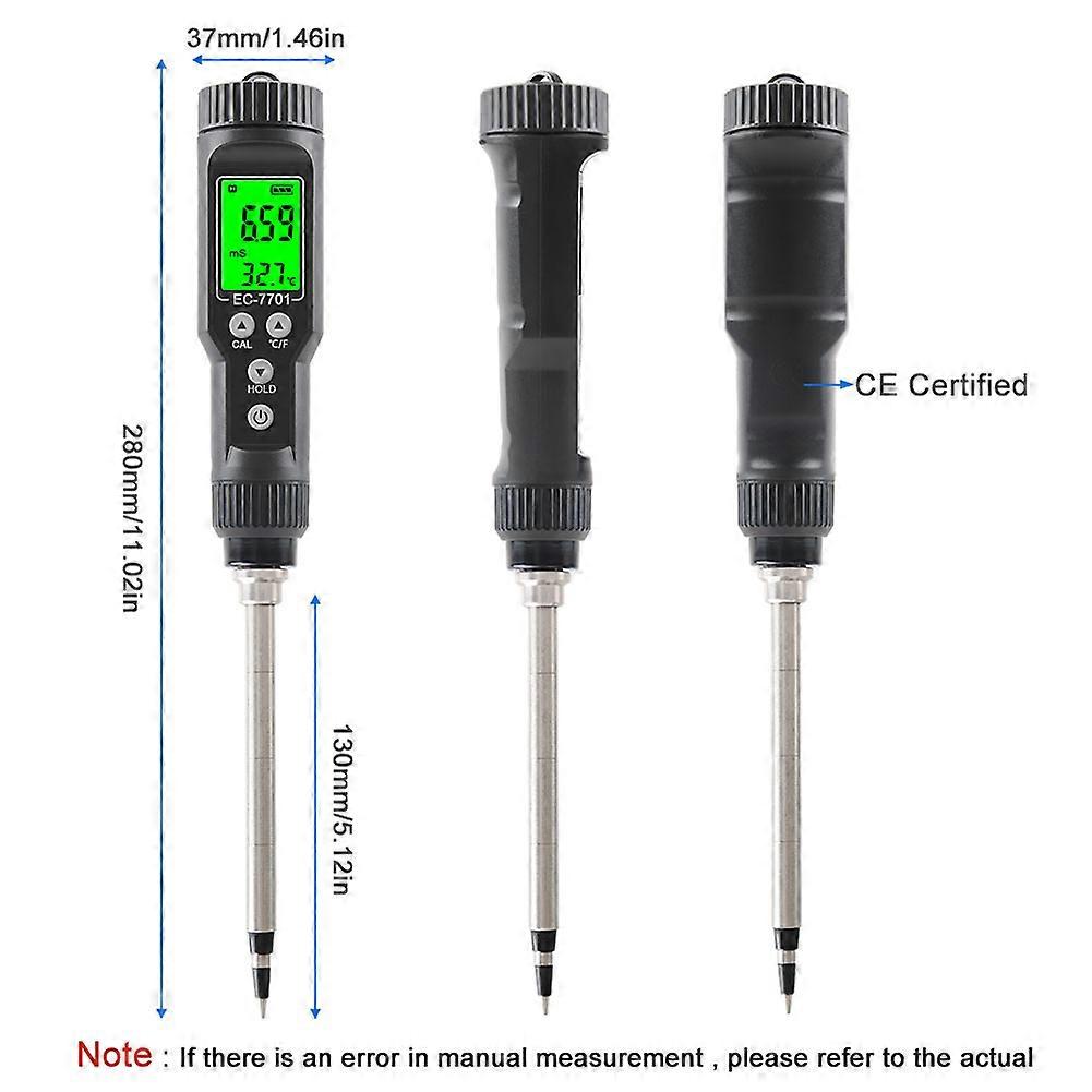 Digital Soil EC Tester 0.00-10.00mS/cm Multi-Function Soil Moisture Meter with LCD Backlight Waterproof Detachable Probe and Temperature Compensation