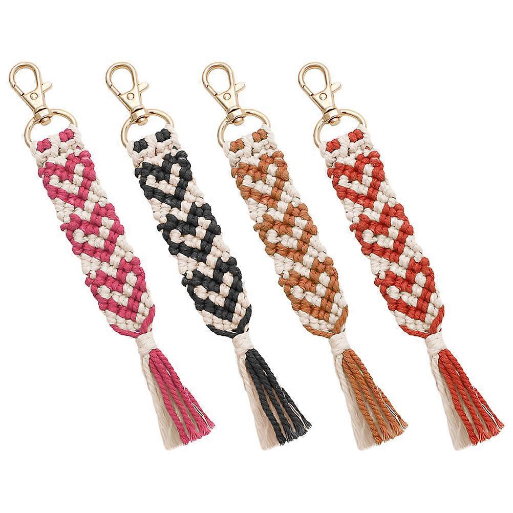 Macrame Keychains Pendant Diy Making Bohemian Style Rose Red 4Pcs
