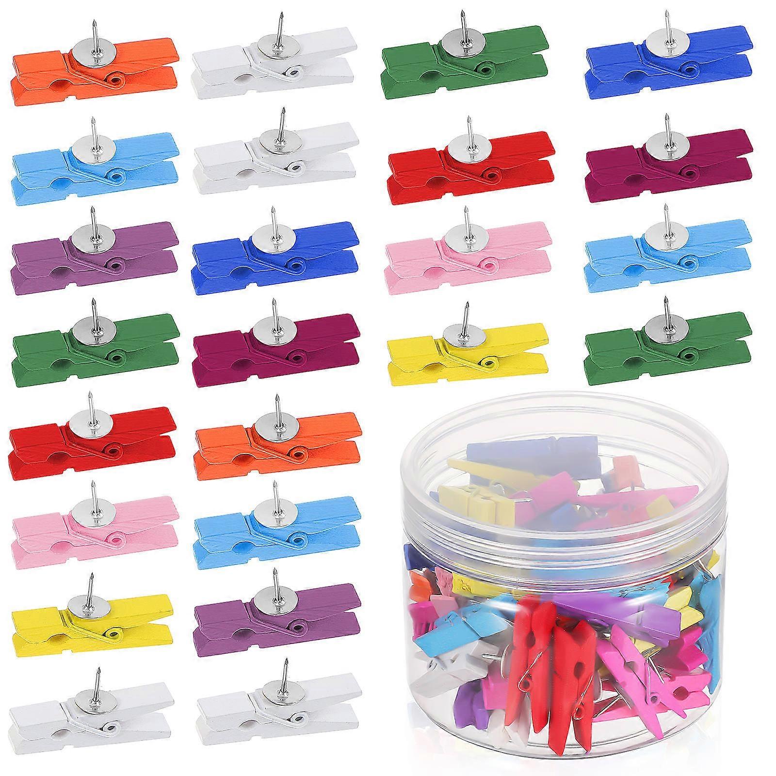Wooden Push Pin Clips for Office Use Multifunctional Bulletin Board Pins with Metal and Wood 50 Pcs Variety of Colors