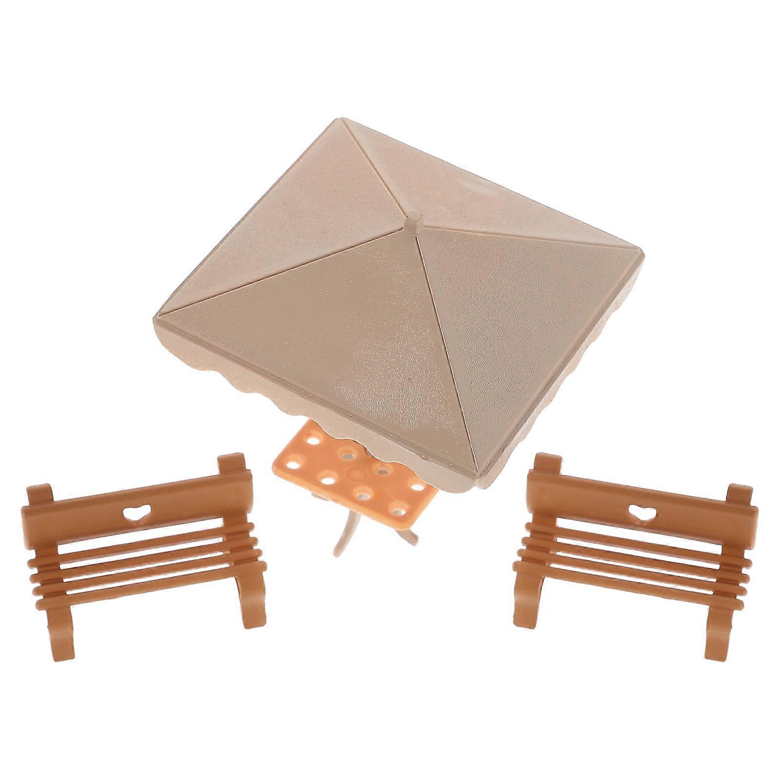 البيج مصغرة حديقة مقعد ومظلة مجموعة لدمية ديكور ملحقات بلاستيكية ملونة