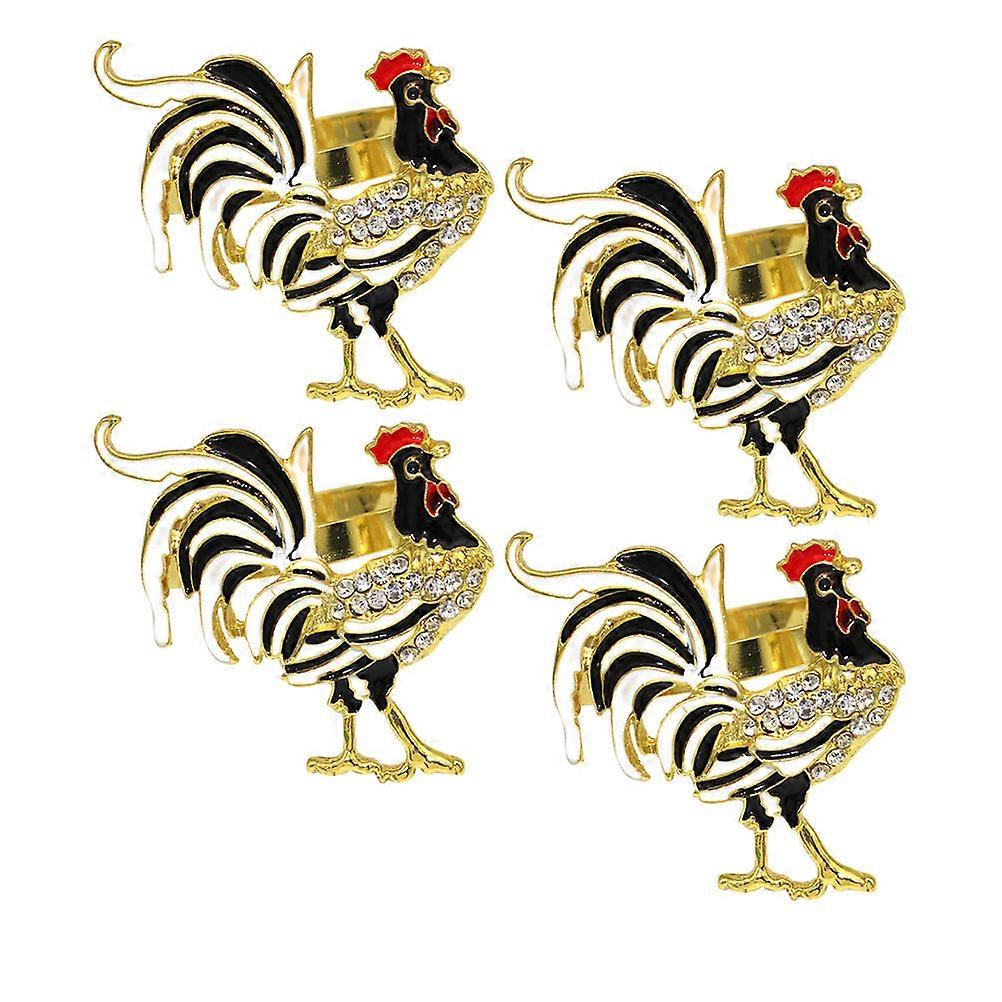 Easter Rooster Napkin Buckles Iron Material Napkin Holder Ring Dining Table Serviette Buckles White 5.50X4.60X4.60cm 4Pcs