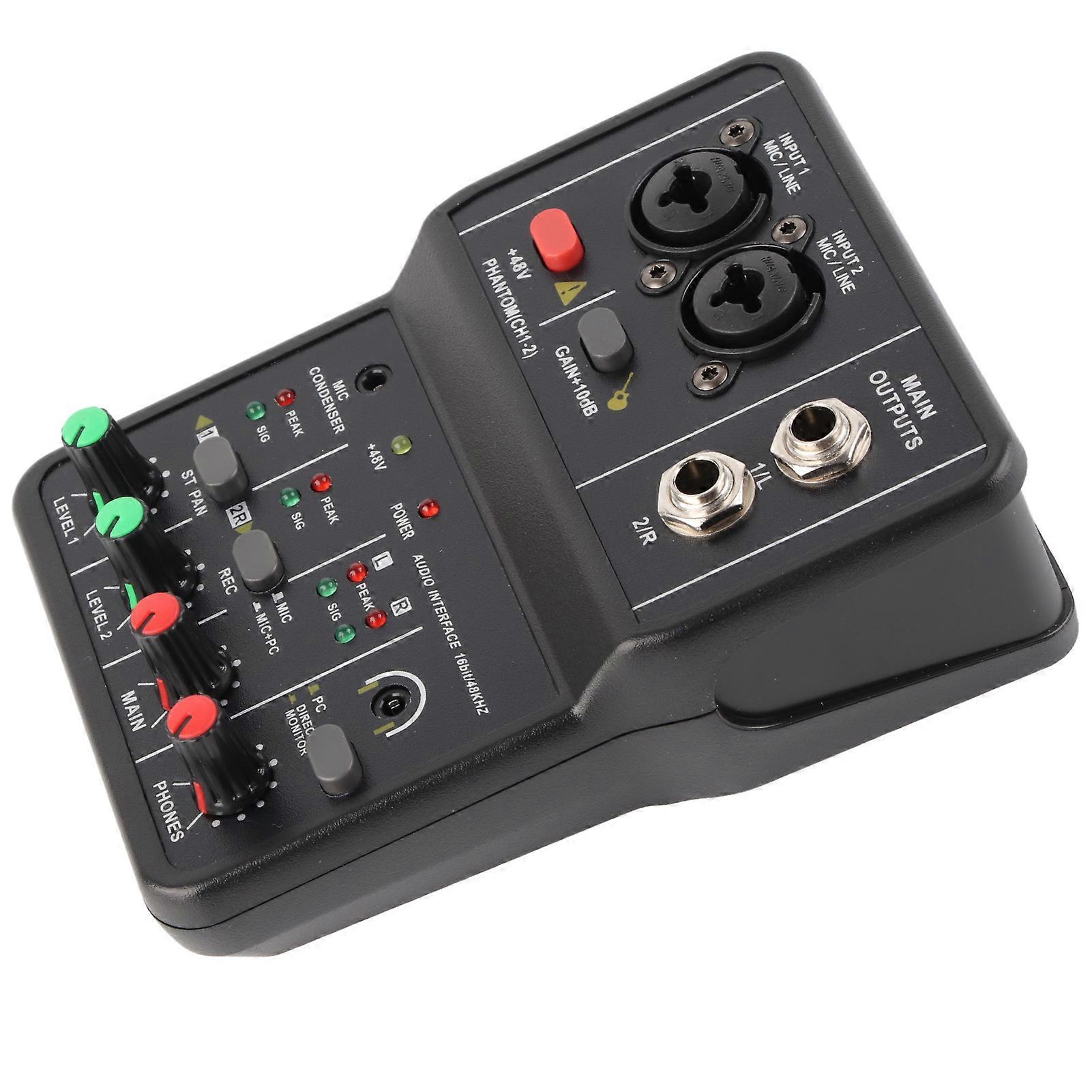 2 Channels o Mixer USB 48V Phantom Power Compact Sound Mixing Console for Music Recording Home Karaoke Internet Karaoke