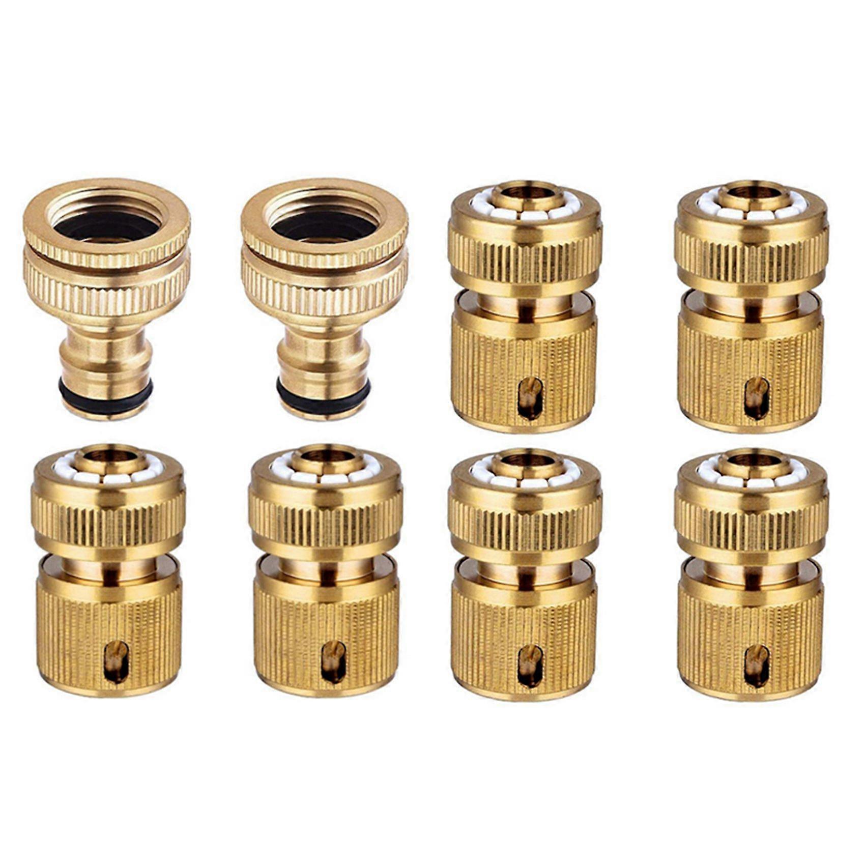 8 Pcs Brass Hose Connector Hose End Quick Connect Fitting, 4 Pcs A & 4 Pcs B