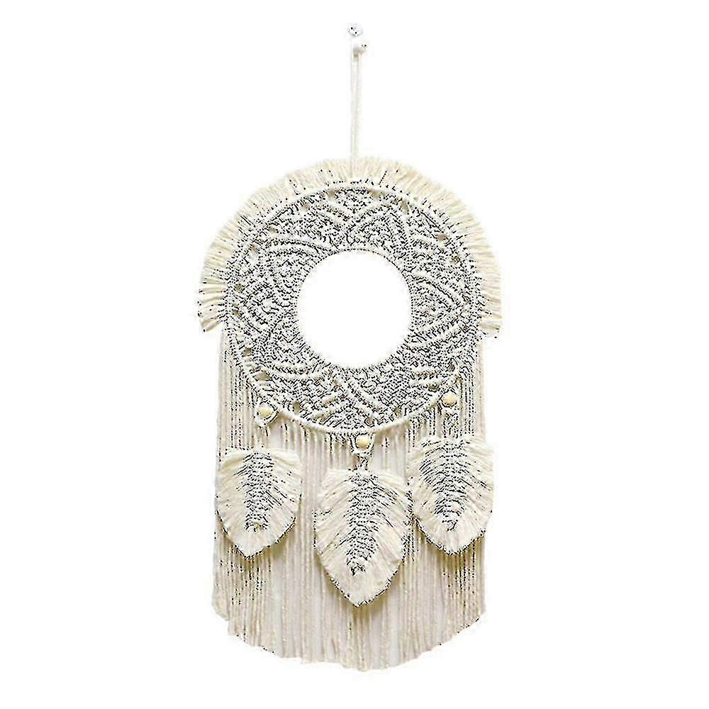 Macrame Feather Wall Hanging Boho Woven Tapestry - Beige