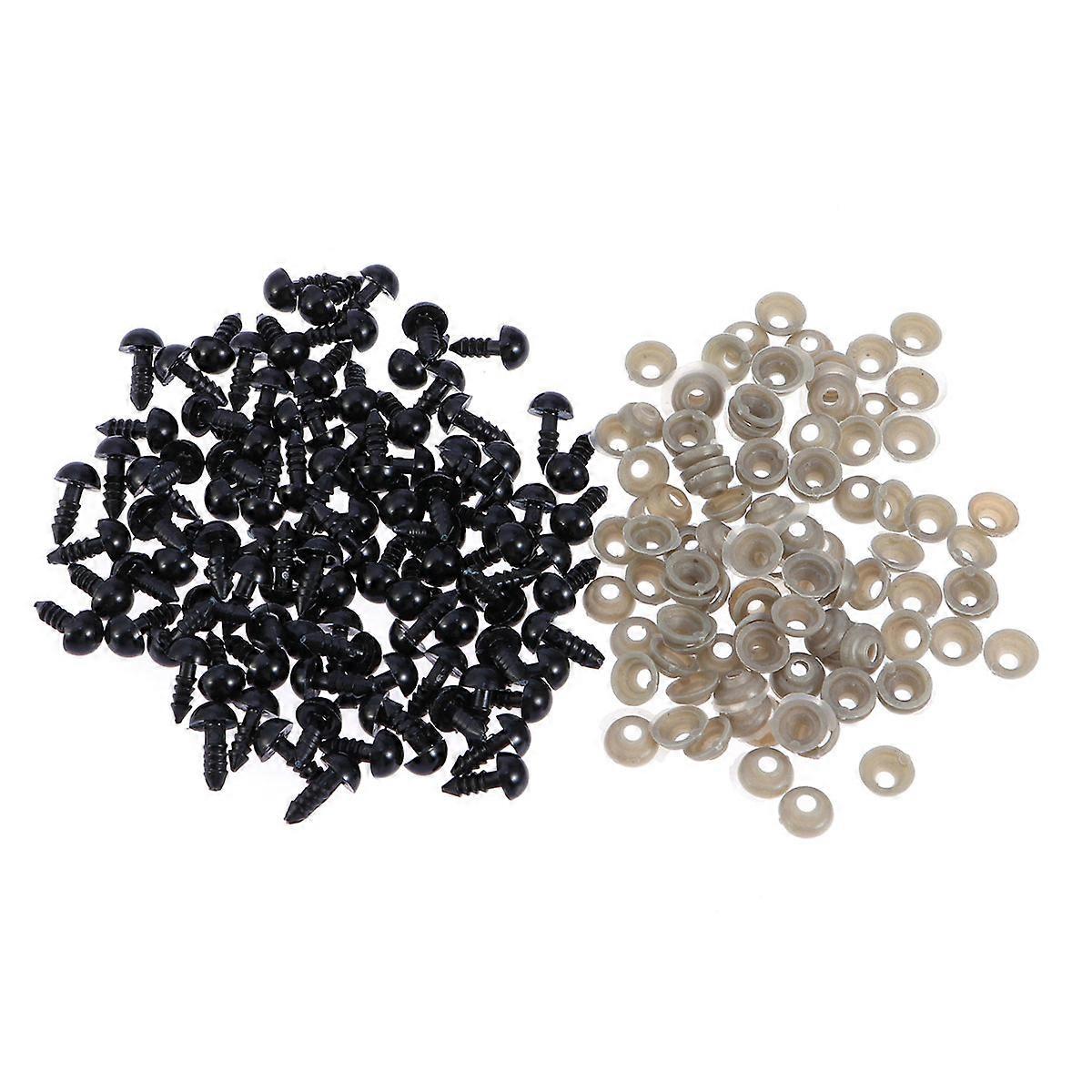 Plastic Safety Eyes with Washers 100pcs Black Doll Eyes for Plush Animals, Bears, Puppets & DIY Craft Projects Secure Gasket Design