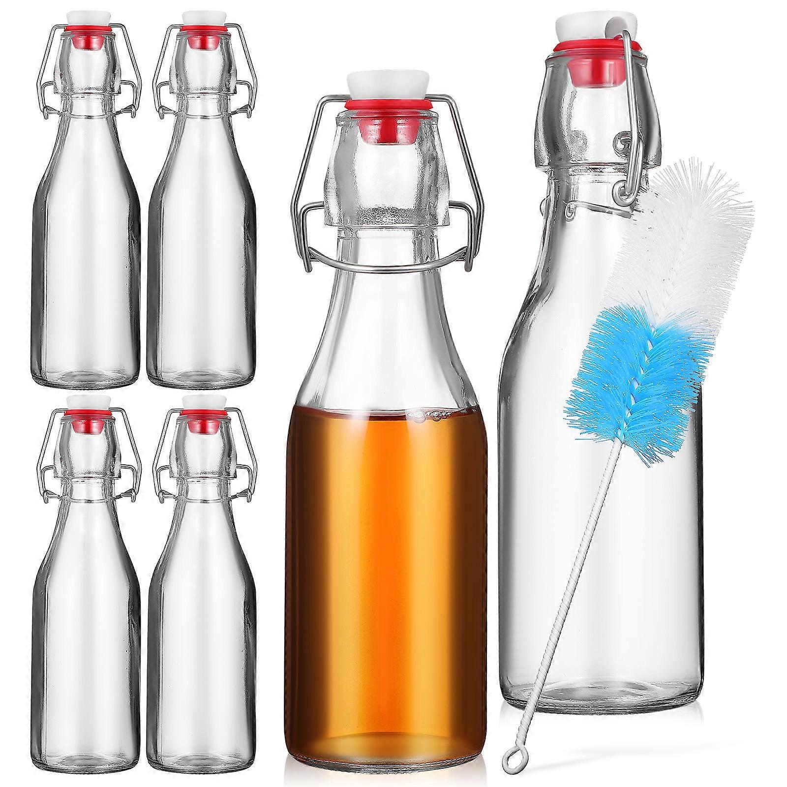 6 Pcs Swing Top Bottles Anti Leak Buckle Clear Grass Sealed Containers with Brush