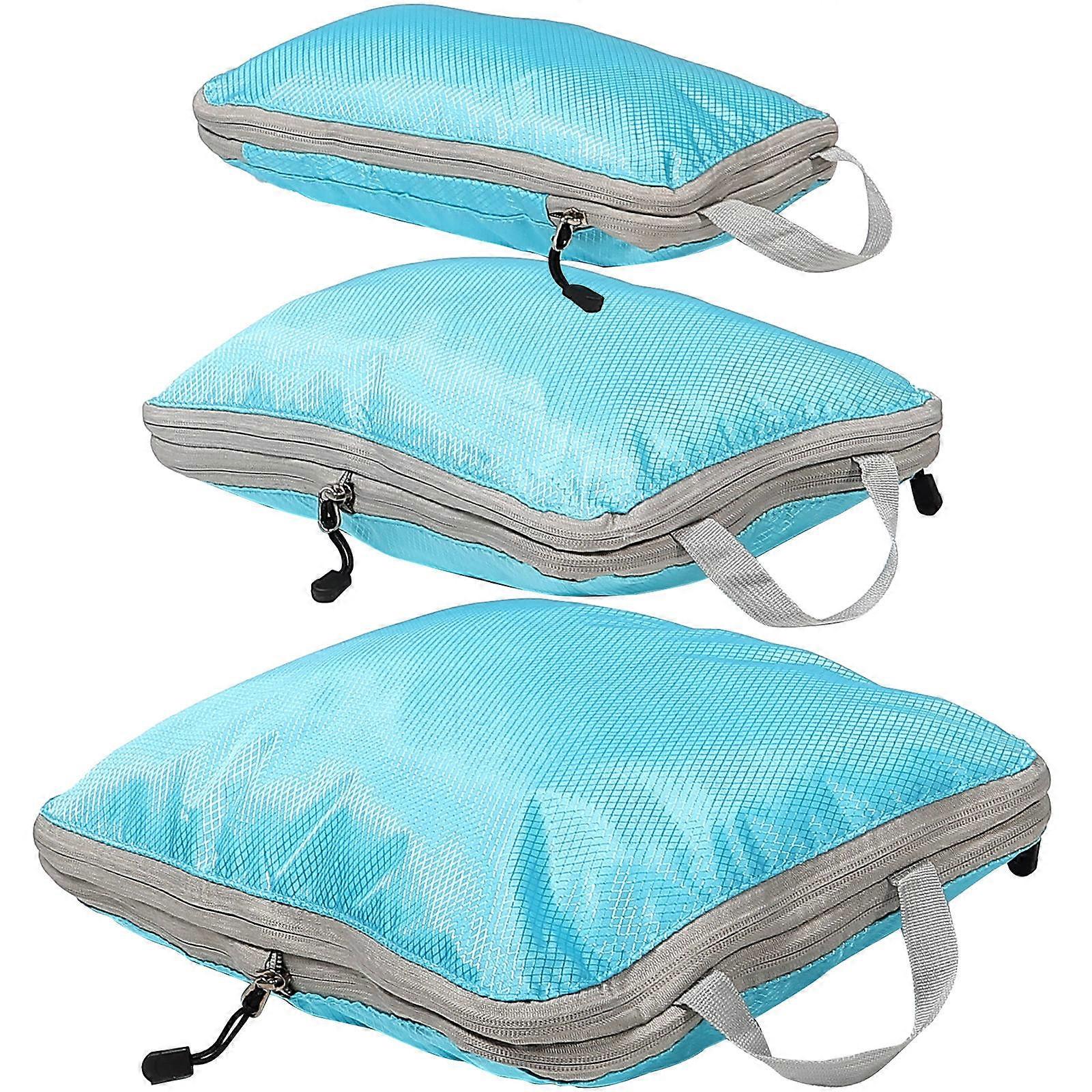 Sky-blue Nylon Travel Storage Bags for Home Organize Essentials 3pcs Small Size