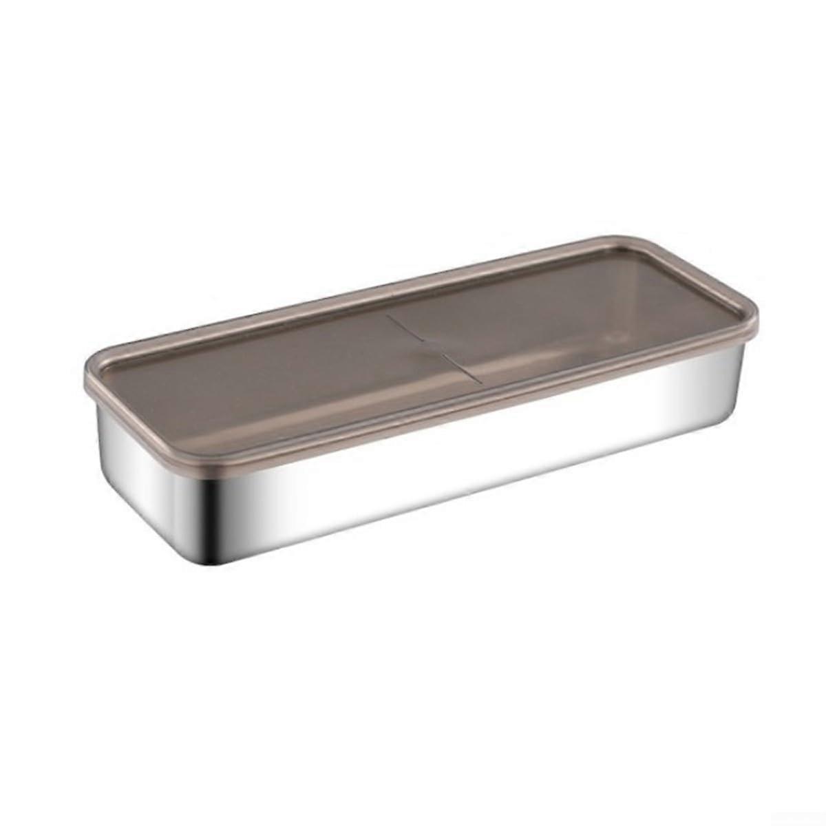 Stainless Steel Refrigerator Container with Sealed Lid and Elevated Base for Hygienic Cheese and Meat Storage 26.5x10x4.6cm