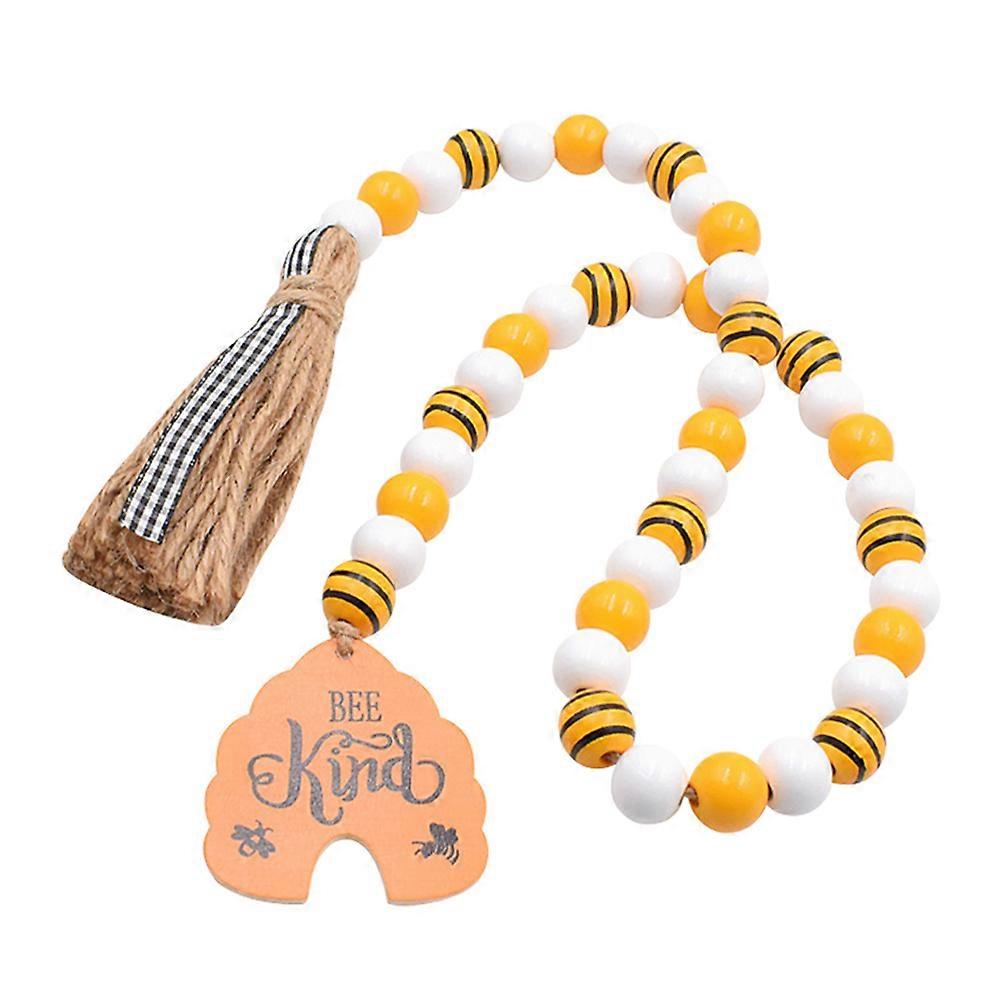 Bee Themed Wood Bead Garland with Tassel for DIY Decor Multi Color 7.87 Inches