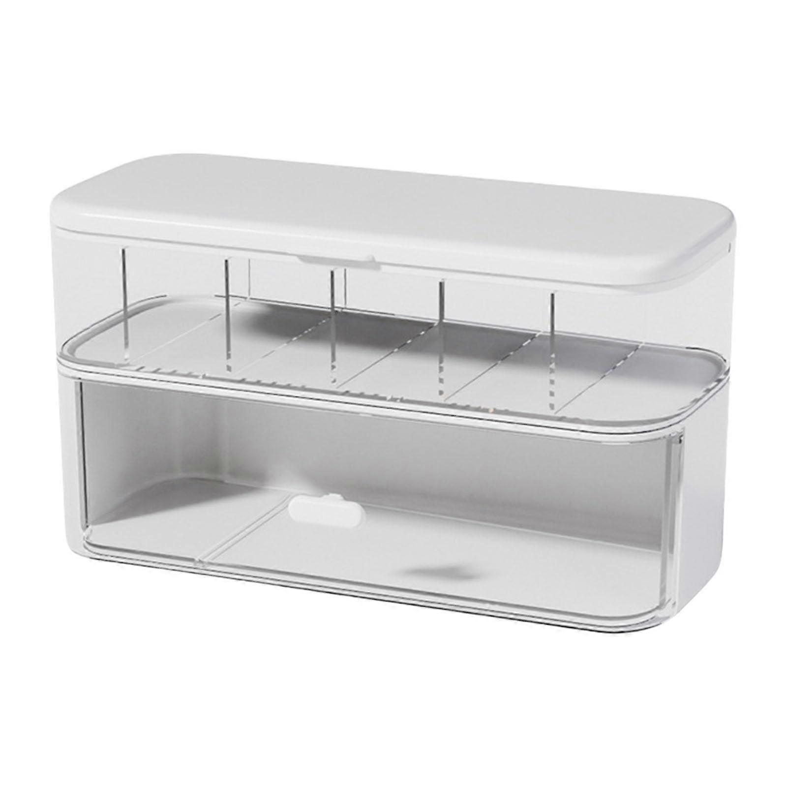 Doublelayer cable management box cable and charger storage solution office desk with multiple sections white