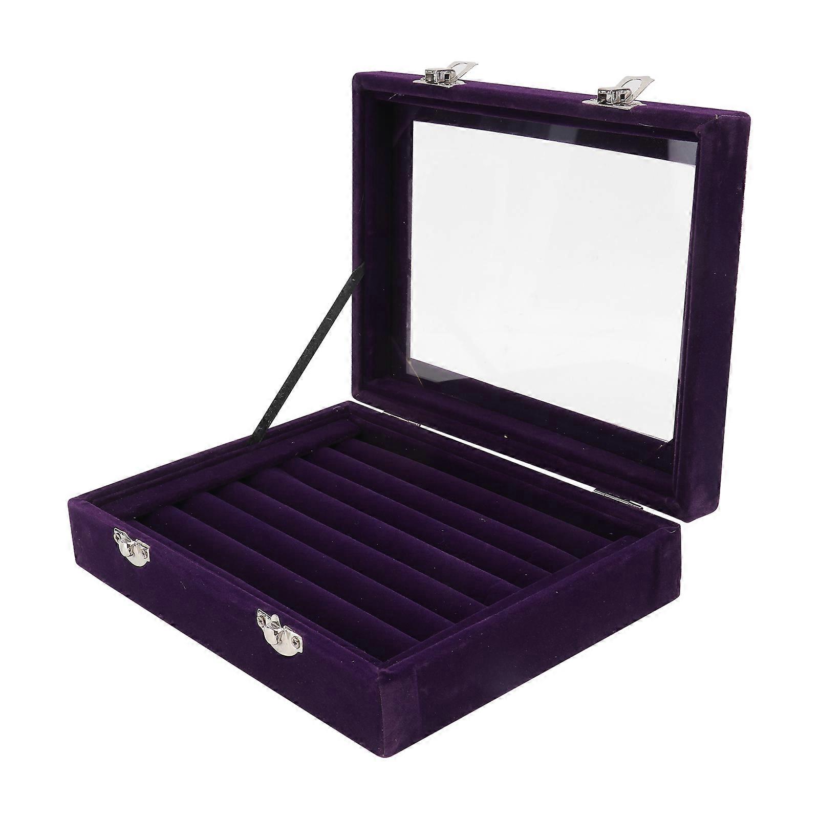 Purple Flocking Jewelry Storage Box with Clear Lid and Safety Locks for Home or Store Display 20.5x15.5x5cm