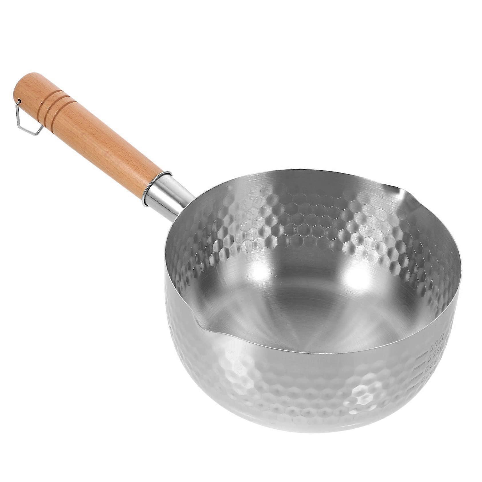 Stainless Steel Saucepan with Wooden Handle Japanese Milk Pot for Induction Cookers