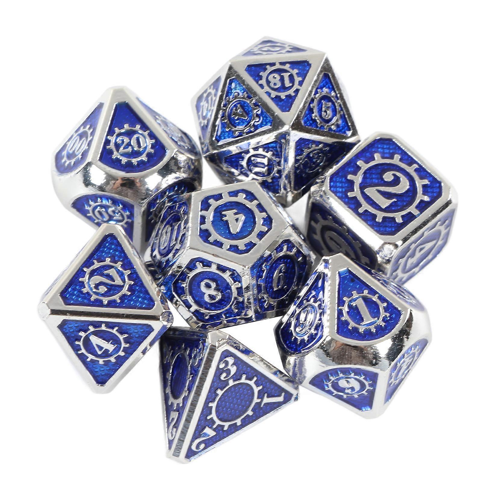 7-Piece Silver & Sapphire Blue Polyhedral Dice Set for RPGs