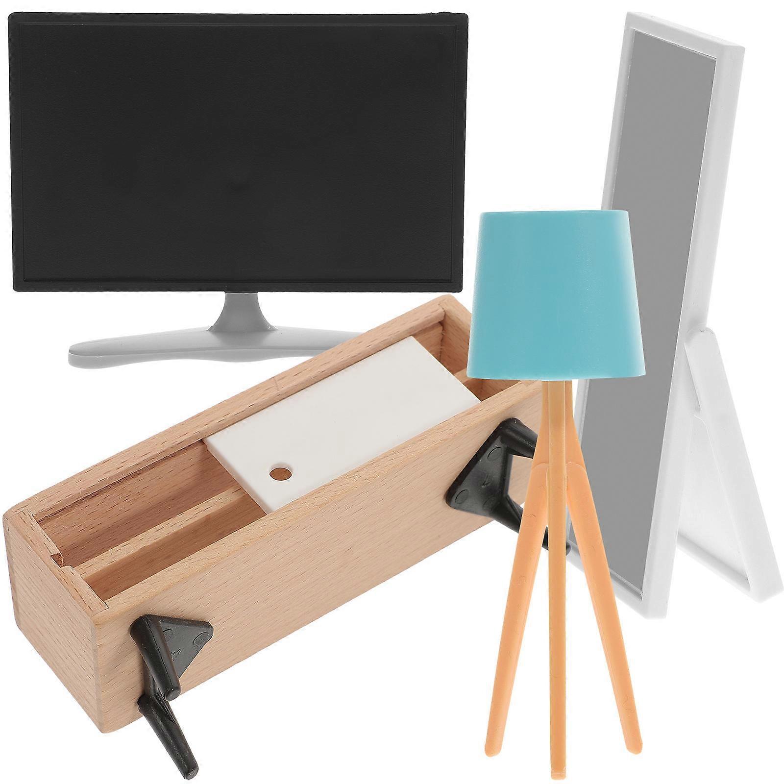 Ρεαλιστικό μικροσκοπικό γραφείο τηλεόρασης και σύνολο λαμπτήρων για τα εξαρτήματα σπιτιών κουκκίδων στο ανάμεικτο χρώμα ιδανικό για τη δημιουργική ανάπτυξη 4Pcs