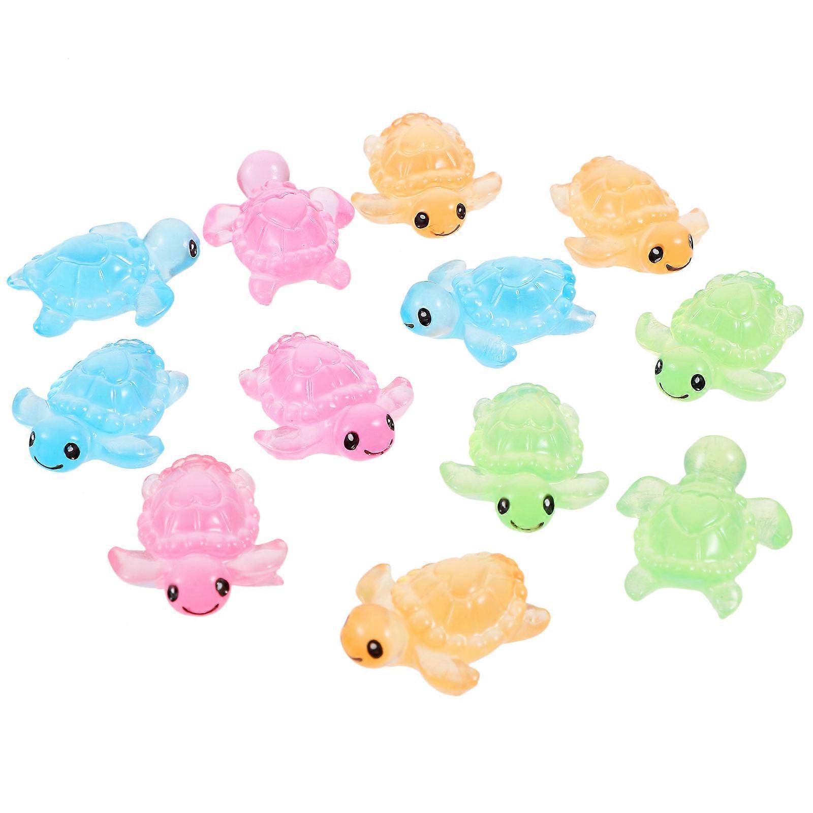12 Pcs Glow in the Dark Turtle Figures Mini Decor for Fish Tanks, Lifelike Design, Assorted Colors (Pink, Purple, Yellow, Transparent), Charming
