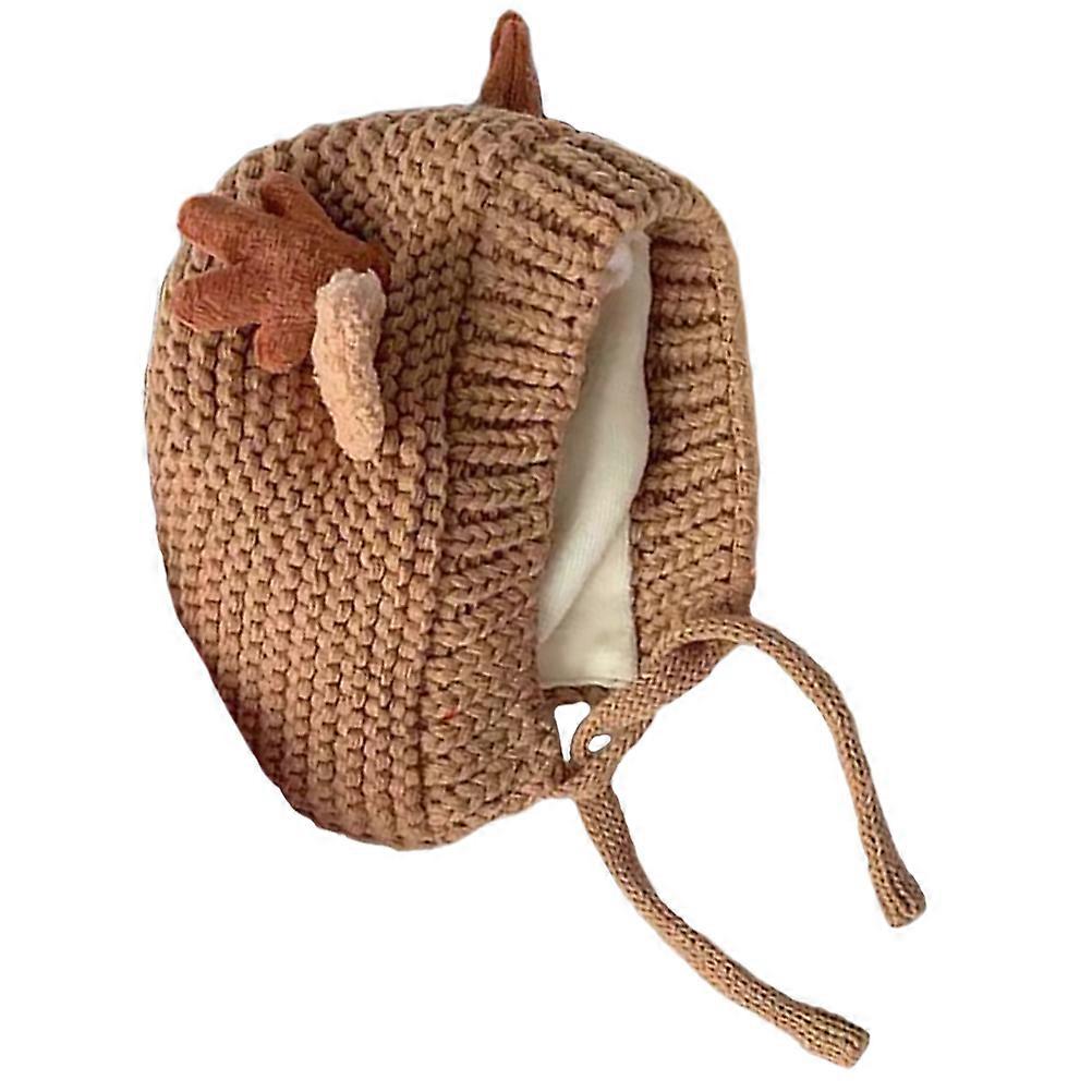 Baby Warm Knitted Hat with Fleece Lining and Adorable Antlers for Christmas Photo Props Coffee 0.1oz