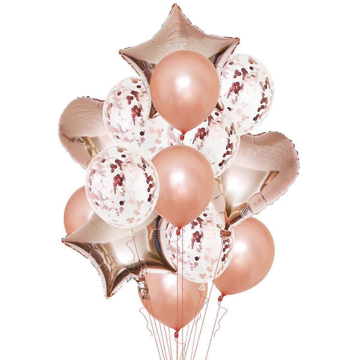 14 Pcs Beautiful Rose Gold Balloons Decoration Set Including 5 Pcs Pearlescent Latex Balloons For Photo Background And Events