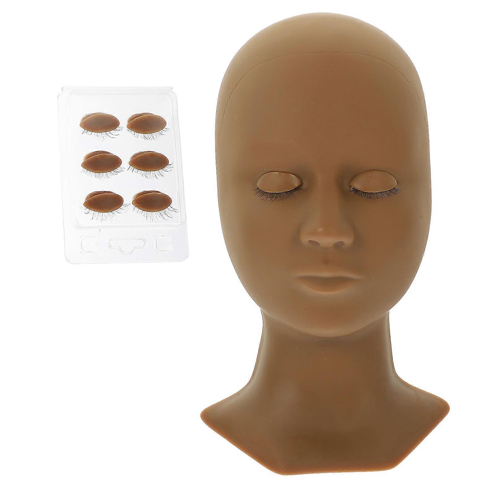 Silicone Dummy Head for Eyelash Extension Practice and Makeup Ideal for Display Coffee Color 1 Set
