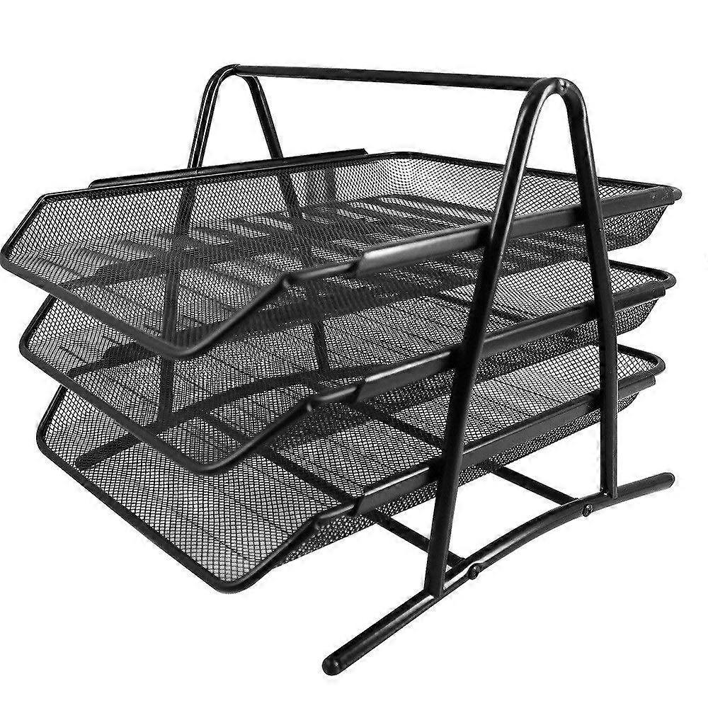 Document Tray Black Mesh 3-Layer File Tray 375x350x278mm File Holder Desk Organizer